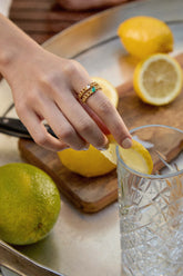 Baby Silver Ring, Yellow Gold Plating, Zircon Gemstone + Earth Gift